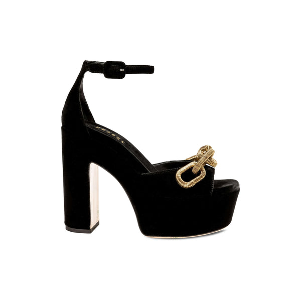 serena uziyel Catena Black & Antique Gold Platform Ankle Sandal Platforms
