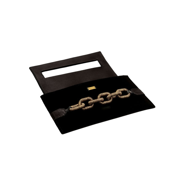 Serena Uziyel Catena Black & Antique Gold Velvet Envelope Gusset Clutch Clutch Bag