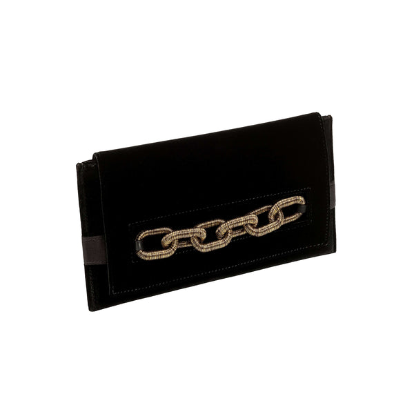 serena uziyel Catena Black & Antique Gold Velvet Envelope Gusset Clutch Clutch Bag