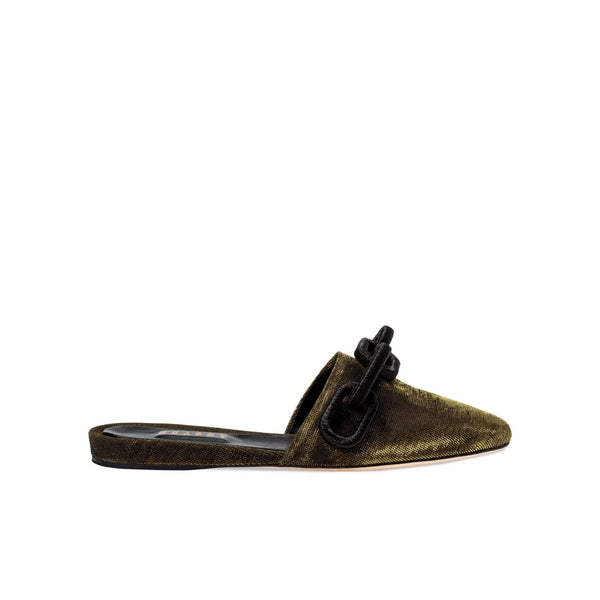 serena uziyel Catena Black Gold Iridescent Sliperette Flats