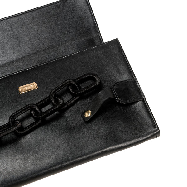 Serena Uziyel Catena Black Leather Envelope Gusset Clutch Clutch Bag