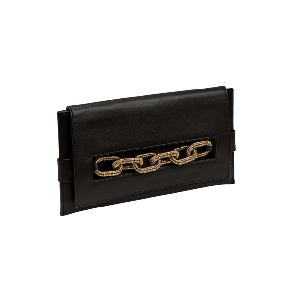 serena uziyel Catena Black Leather Envelope Gusset Clutch Clutch Bag
