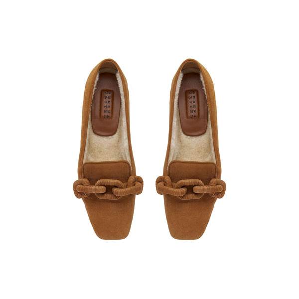 Serena Uziyel Catena Camello Off White Shearling Flat Moccasin Moccasin