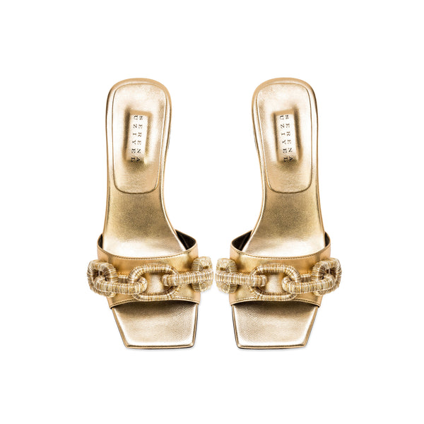 Serena Uziyel Catena Gold Mid-Heel Sandal Mid-Heels