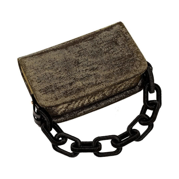 Serena Uziyel Catena Metallic Olive Iridescent Two Sided Bag Handbags