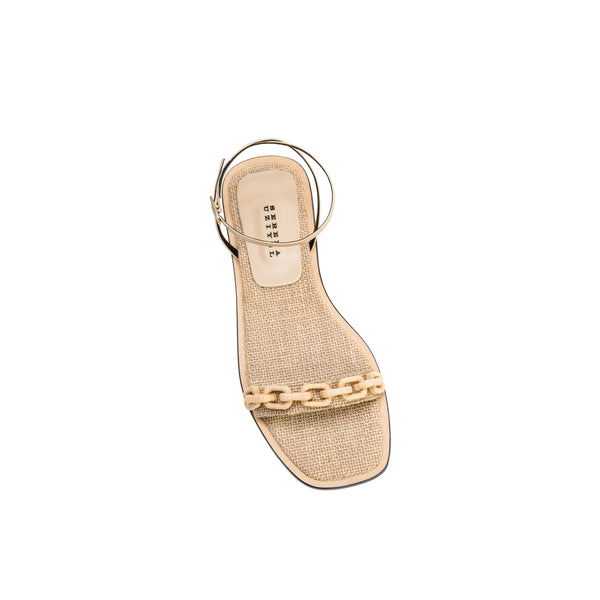 Serena Uziyel Catena Notte Natural Flat Ankle Cross Sandal Flats