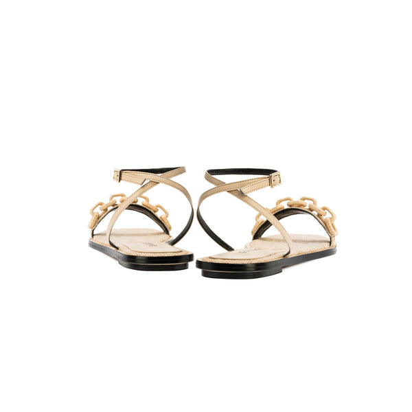Serena Uziyel Catena Notte Natural Flat Ankle Cross Sandal Flats