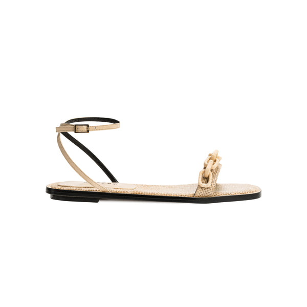 serena uziyel Catena Notte Natural Flat Ankle Cross Sandal Flats