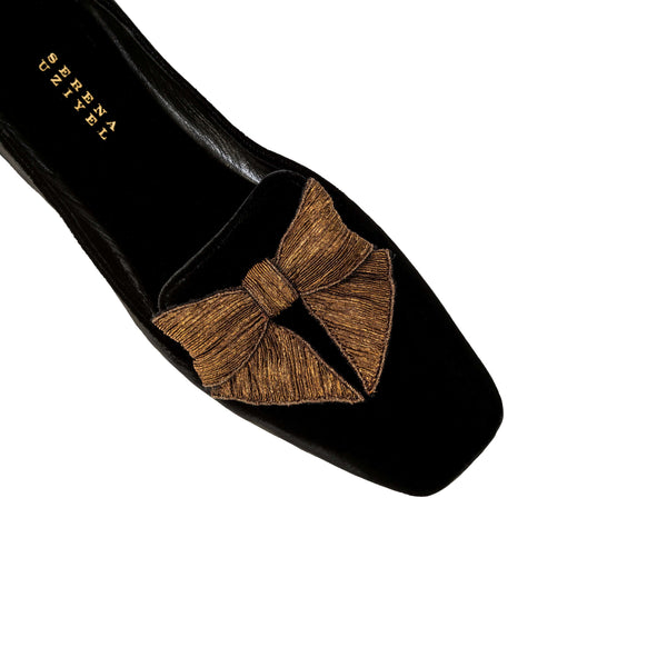 Serena Uziyel Fiocco Black Velvet Flat Moccasin Moccasin