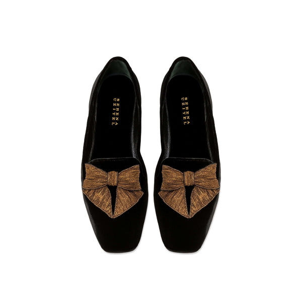 Serena Uziyel Fiocco Black Velvet Flat Moccasin Moccasin