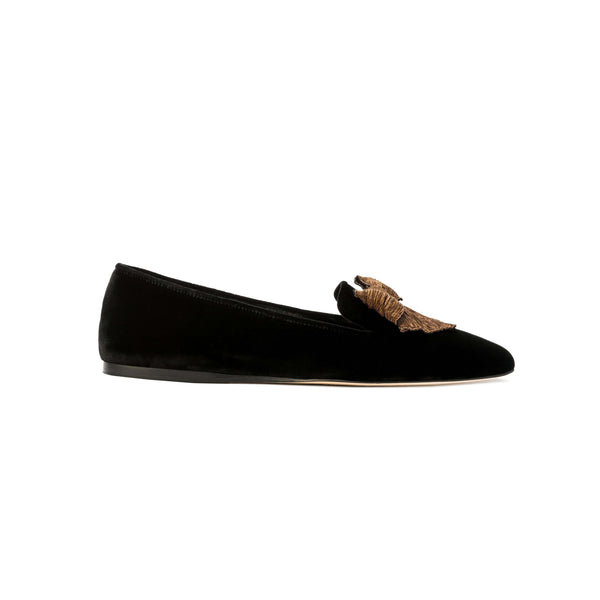 serena uziyel Fiocco Black Velvet Flat Moccasin Moccasin