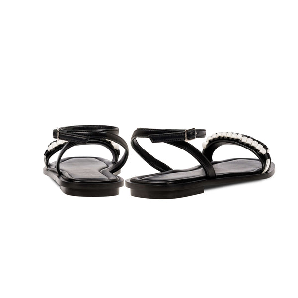 Serena Uziyel Kibele Black Ankle Cross Sandal Flats