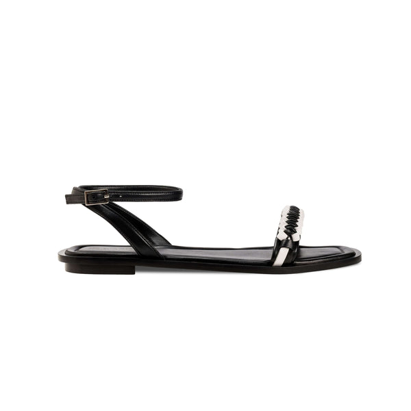 serena uziyel Kibele Black Ankle Cross Sandal Flats