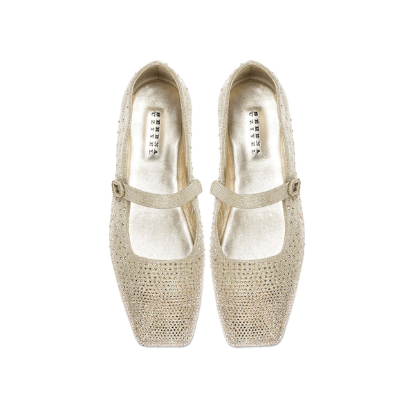 Serena Uziyel Lumina Crystal Gold Flat Ballerina Flats
