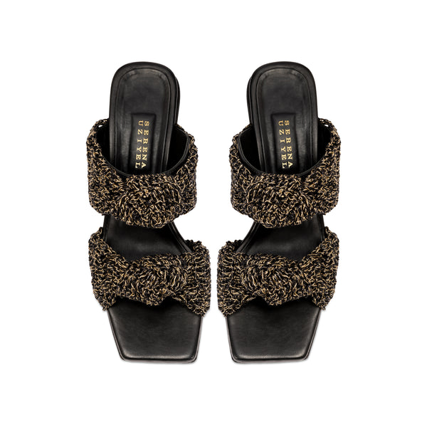 Serena Uziyel Rhea Black 2 Knot Mid-Heel Sandal Mid-Heels