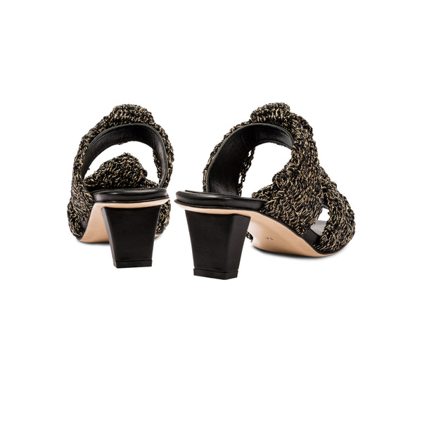 Serena Uziyel Rhea Black 2 Knot Mid-Heel Sandal Mid-Heels