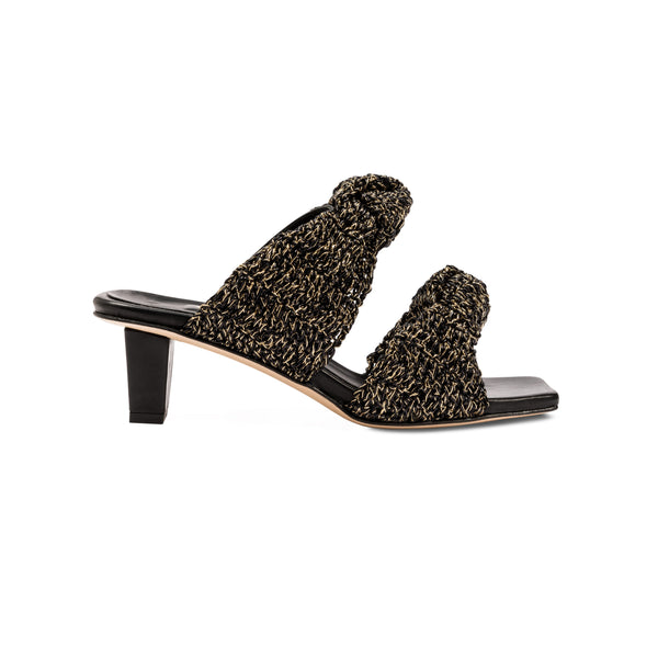 serena uziyel Rhea Black 2 Knot Mid-Heel Sandal Mid-Heels