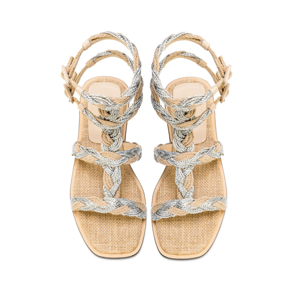 Serena Uziyel Ronda Natural & Silver Flat Ankle Strap Sandal Flats