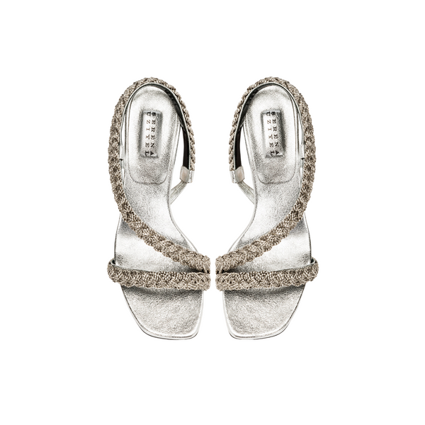 Serena Uziyel Ronda Silver Asymmetric Sandal Mid-Heels
