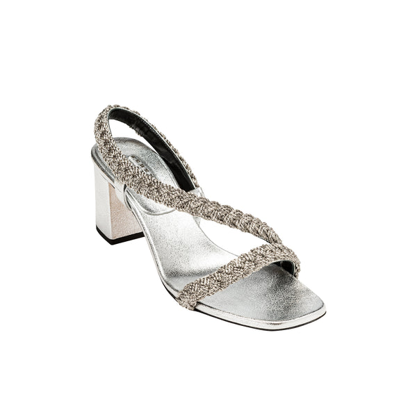 Serena Uziyel Ronda Silver Asymmetric Sandal Mid-Heels