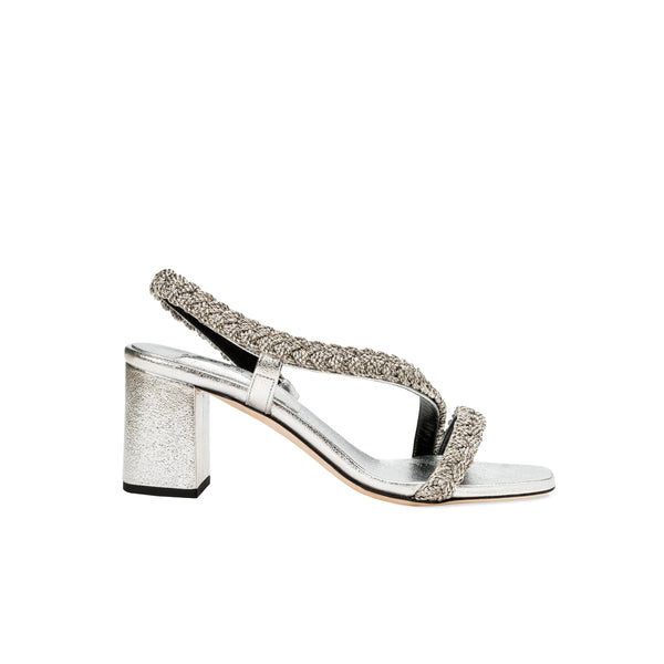 serena uziyel Ronda Silver Asymmetric Sandal Mid-Heels