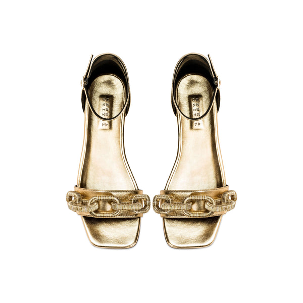 Serena Uziyel Catena Gold Flat Ankle Sandal Flats