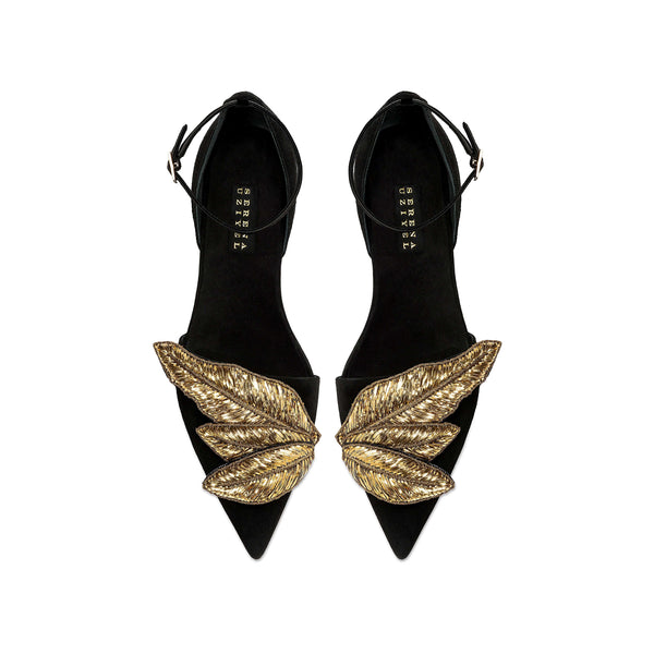 Serena Uziyel Valeria Black Flat Ankle Ballerina Flats