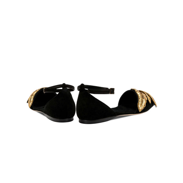 Serena Uziyel Valeria Black Flat Ankle Ballerina Flats