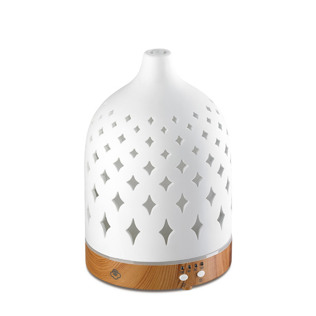 serene house Supernova White 125 Ceramic Ultrasonic Diffuser Light Wood Base