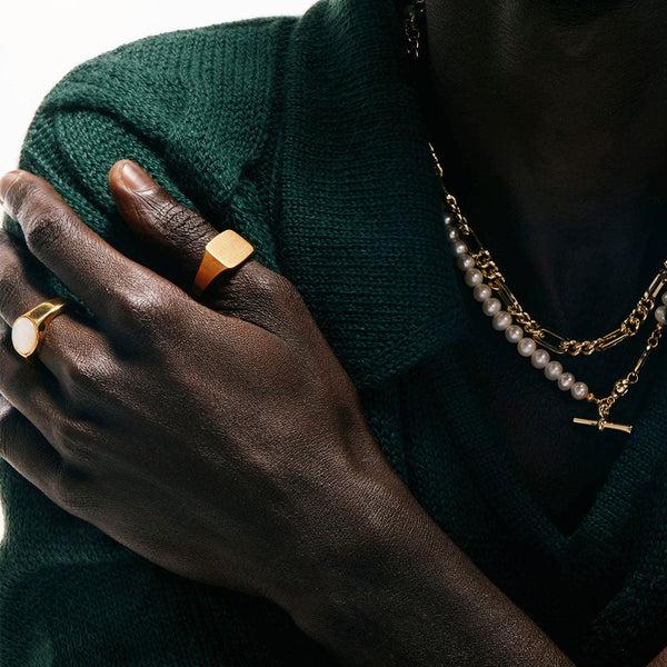 Serge Denimes Gold Brushed Cushion Ring