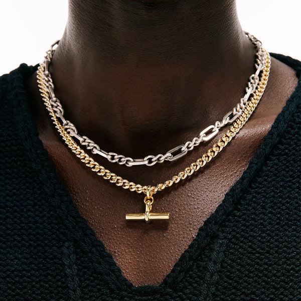 Serge Denimes Gold Curb T-Bar Necklace