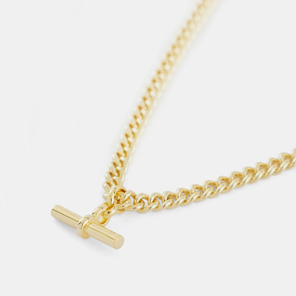 Serge Denimes Gold Curb T-Bar Necklace