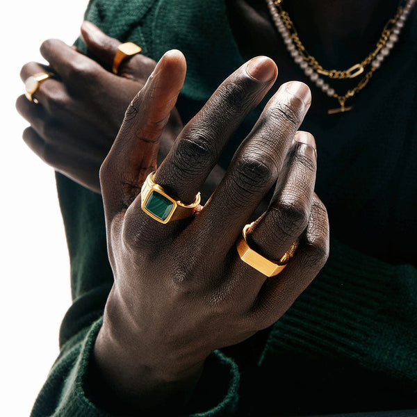 Serge Denimes Gold Cushion Malachite Ring