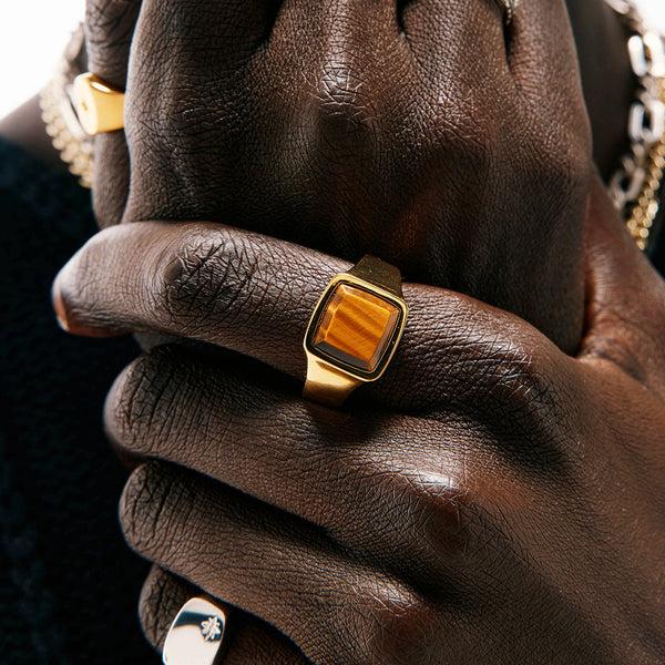 Serge Denimes Gold Cushion Tigers Eye Ring