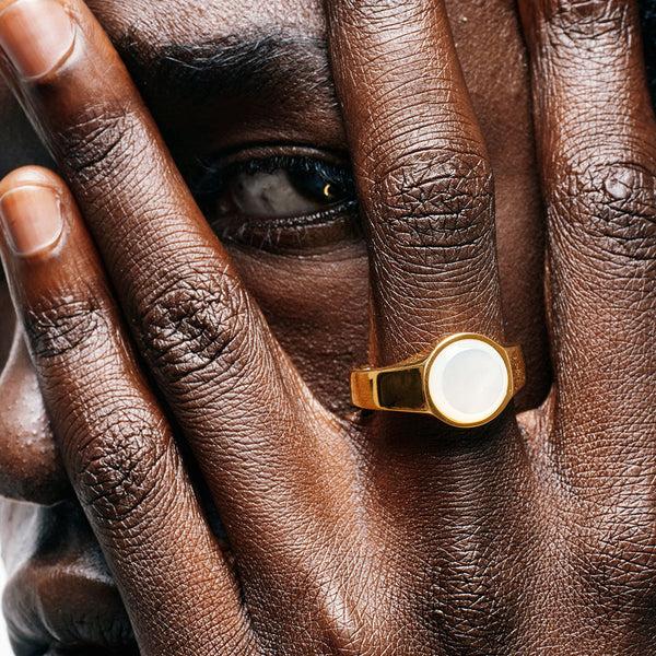 Serge Denimes Gold Round Mother Of Pearl Ring