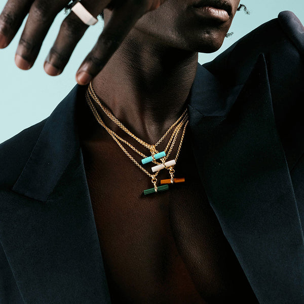 Serge Denimes Gold Turquoise T-Bar Necklace