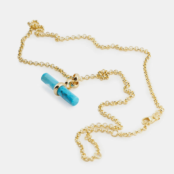 Serge Denimes Gold Turquoise T-Bar Necklace