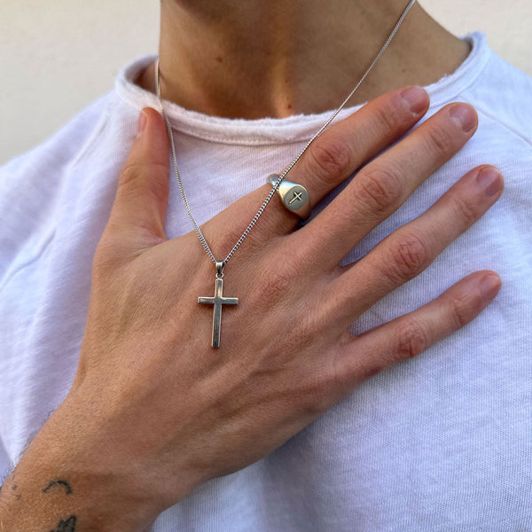 Serge Denimes Silver Cross Signet Ring