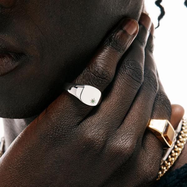 Serge Denimes Silver Emerald Birthstone Ring