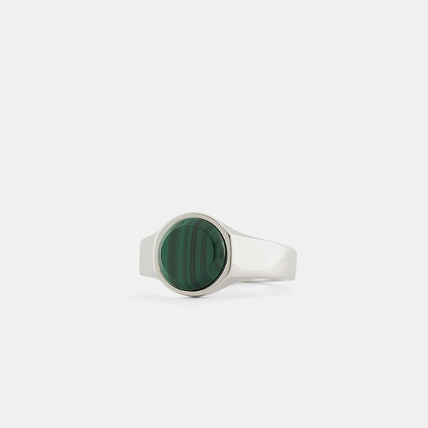 Serge Denimes Silver Round Malachite Ring