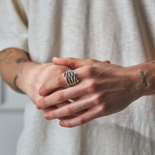 Serge Denimes Silver Skeleton Hands Ring