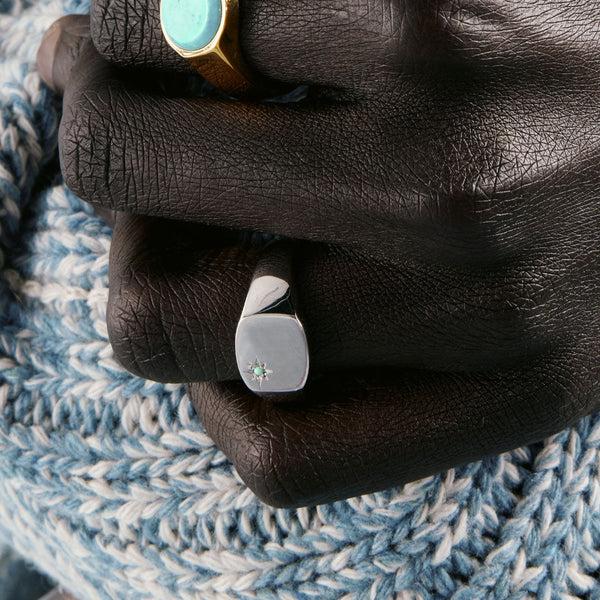 Serge Denimes Silver Turquoise Birthstone Ring