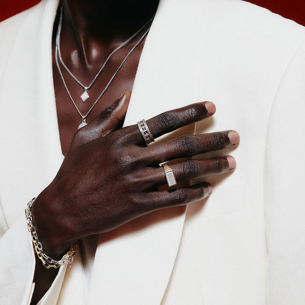 Serge Denimes Silver Mother Of Pearl Rectangle Ring