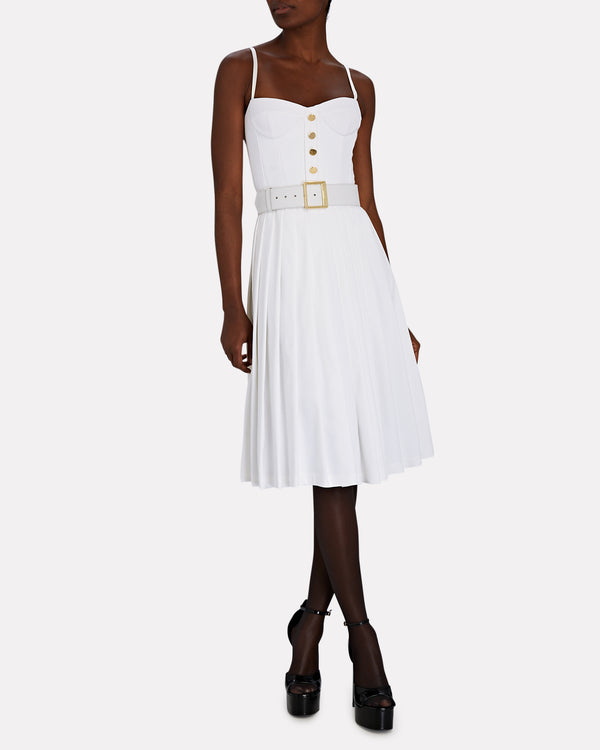 Sergio Hudson Belted Bustier Midi Dress With Pleated Skirt