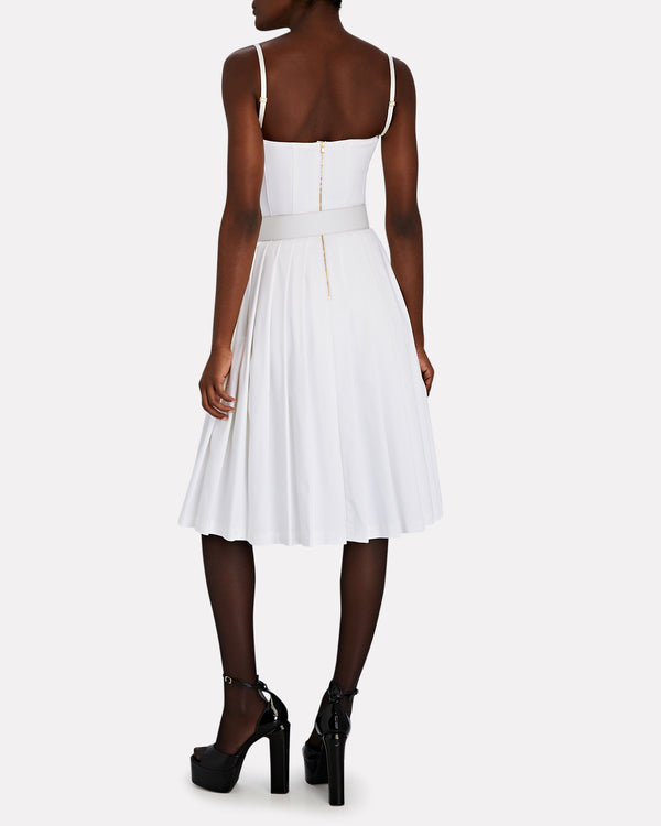 Sergio Hudson Belted Bustier Midi Dress With Pleated Skirt