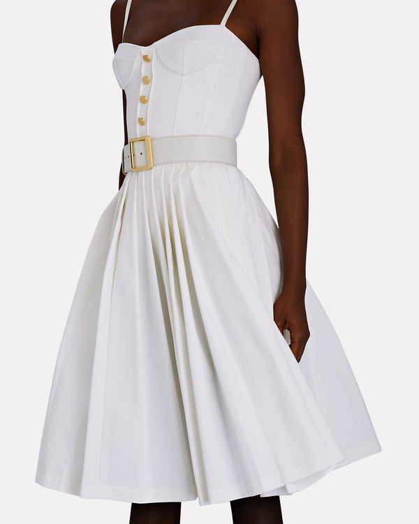 Sergio Hudson Belted Bustier Midi Dress With Pleated Skirt