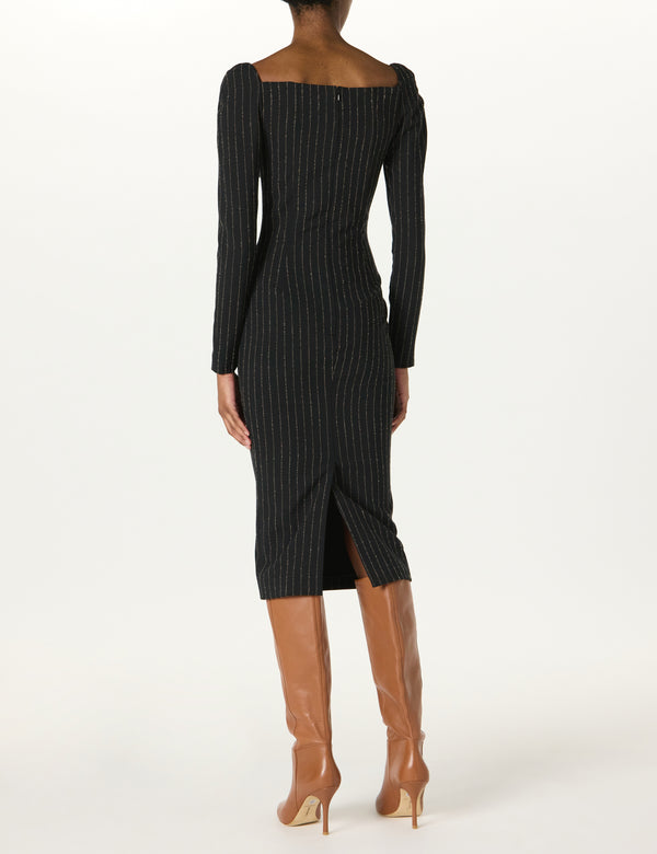 Sergio Hudson Pin Stripe Open Decloté Bustier Dress