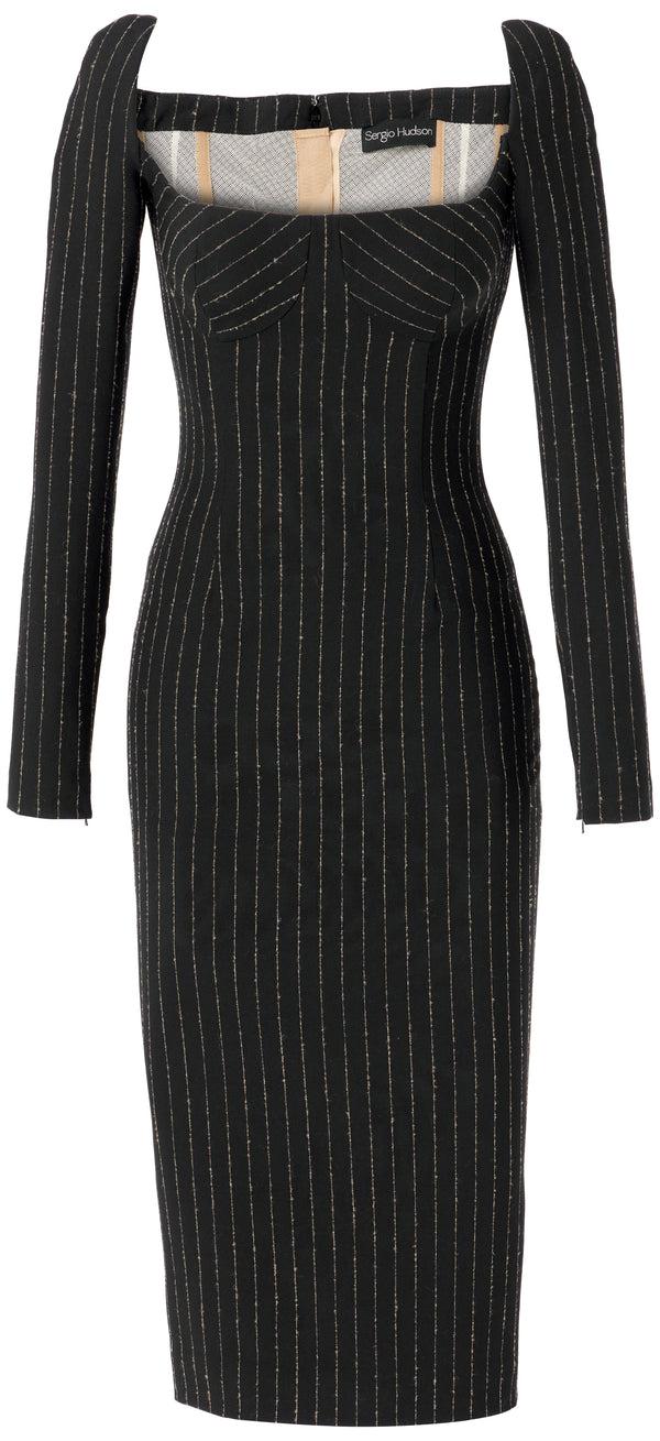 sergio hudson Pin Stripe Open Decloté Bustier Dress