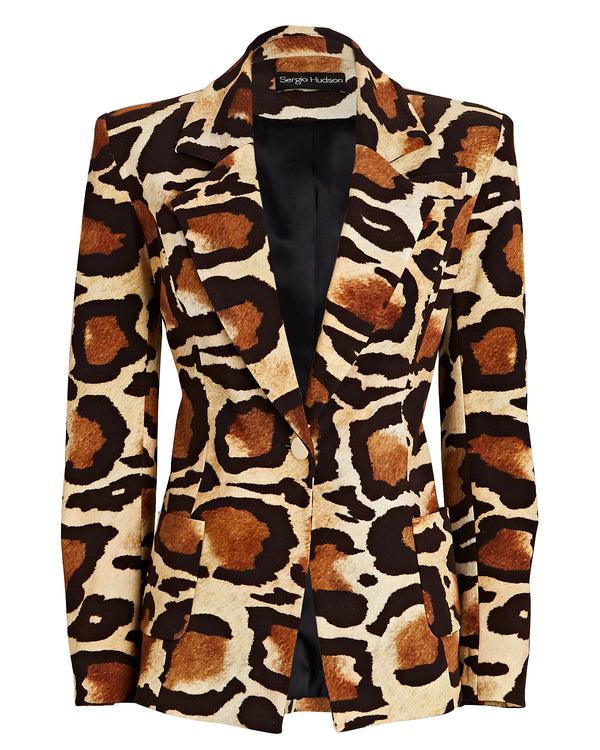 sergio hudson Animal Print Single Button Blazer