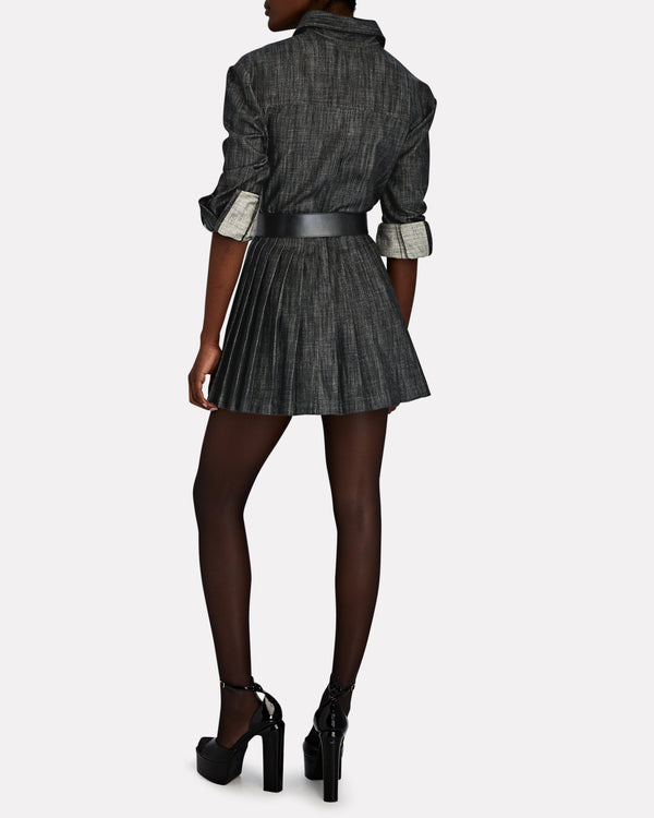 Sergio Hudson Belted Denim Shirt Mini Dress